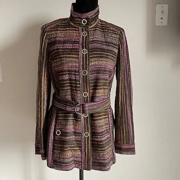 Etcetera Henry Tweed Jacket Brown Pink Orange Coat Jacket Size 8 - Picture 13 of 13